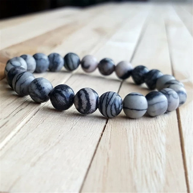 10mm Natural Zebra Jasper Beads Handmade Bracelet 7.5inch Religious Chakra