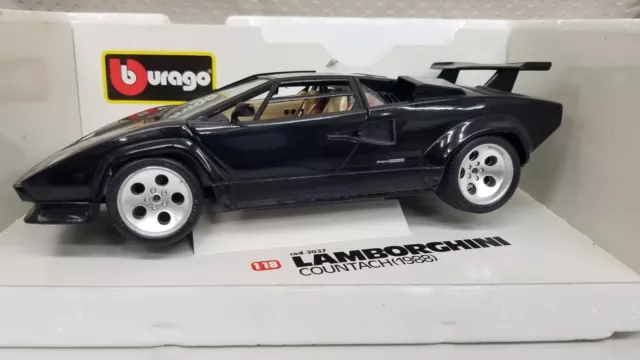 1:18 Burago 1988 Lamborghini Countach #3037 Black Diecast New In Box Shelf Up 5