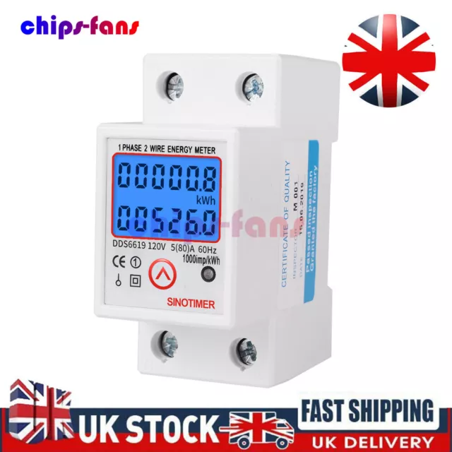 Digital LCD Kwh Wattmeter Power Consumption Energy Meter Electric Din Rail 230V