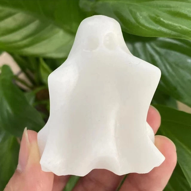 1PC Natural White jade ghost Quartz Crystal  Hand-Carved Reiki Healing