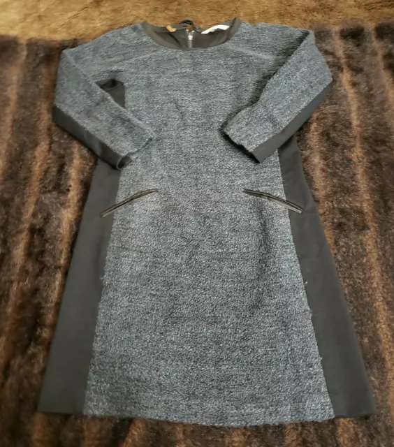 Rebecca Taylor Womens Size 6 Blue Black Long Sleeve Wool Blend Knit Shift Dress