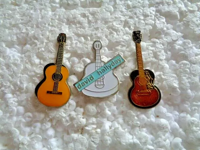 Job lot of 3 String guitar shaped metal lapel pins