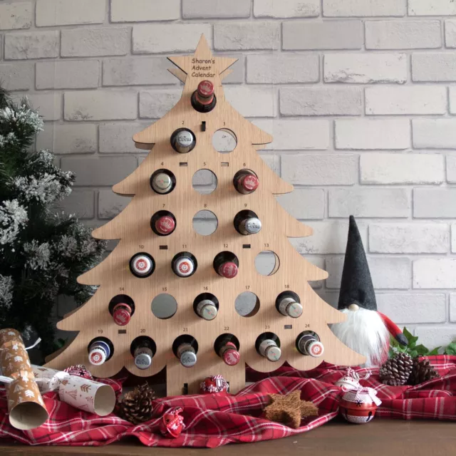 Personalised Refillable Beer Lager Bottle Wooden Christmas Tree Advent Calendar