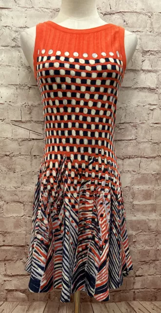 Nic + Zoe Womens Sleeveless Knit Dress Fit & Flare Coral Blue Print Size XS