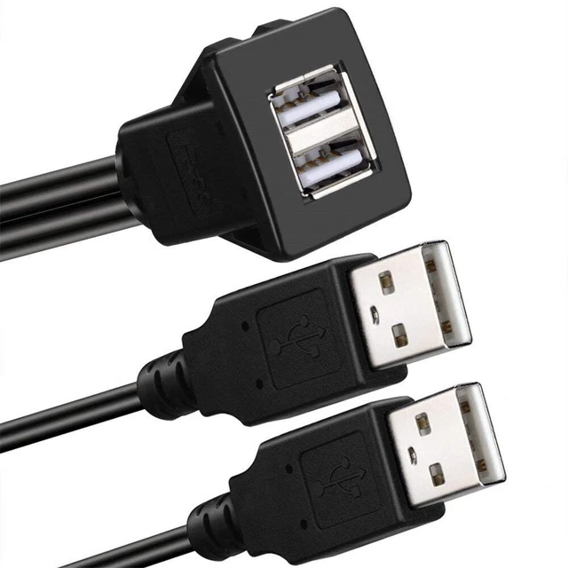 2 porte Dual USB 3.0 maschio A USB 3.0 femmina AUX flush mount supporto auto Cavo di prolunga per auto, camion, barca, moto cruscotto pannello – (3 piedi