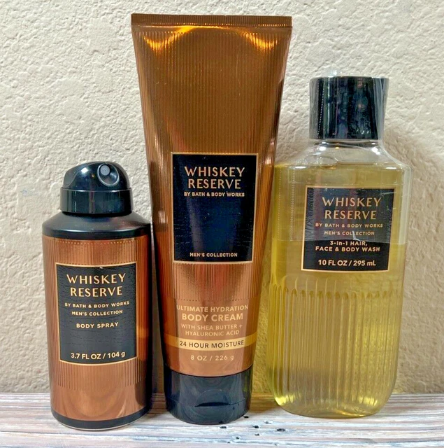 WHISKEY RESERVE Bath & Body Works FULL SIZE Body Cream, Spray, & Gel Wash GIFT