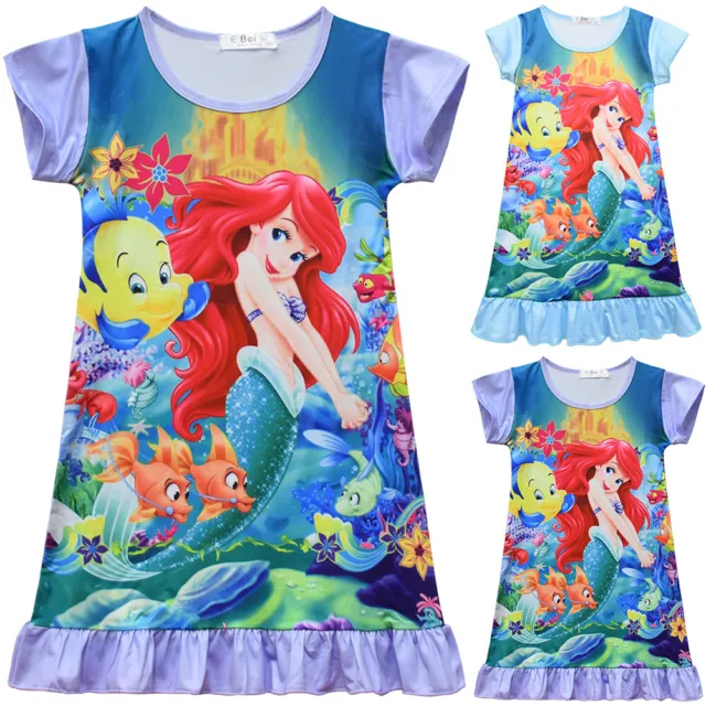 Kids Girl Mermaid Princess Nightie Dress Short Sleeve Nightwear Sleepwear Pjs
