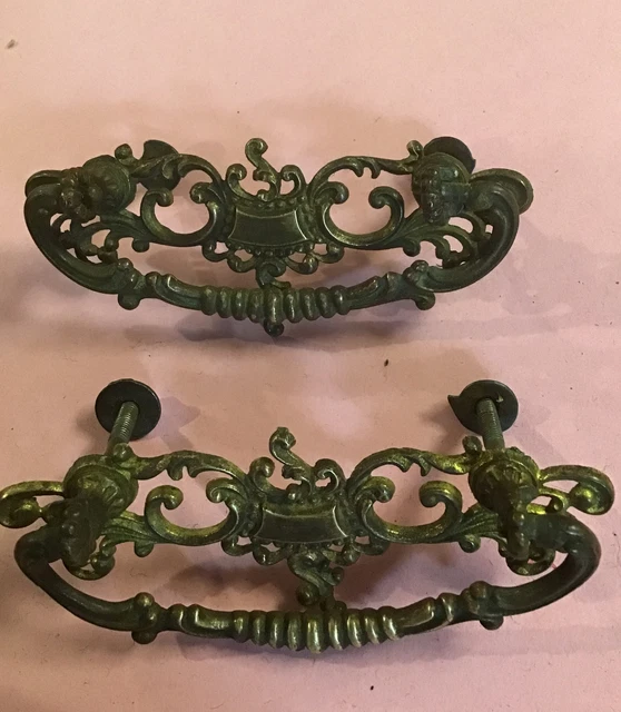 Vintage Ornate solid brass Dresser Drawer Pulls Hardware handle.
