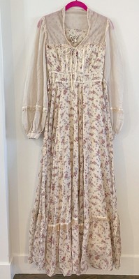 Gunne Sax by Jessica McClintock Prairie Lace Floral Corset Dress Maxi Size 5? XS