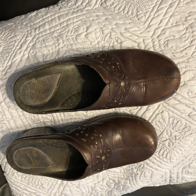 DANSKO Women's Clogs Sz 37 SHYANNE Brown Slip On Cut Out Stud Design Mules Shoes