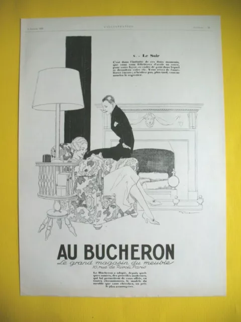PUBLICITE DE PRESSE AU BUCHERON MAGASIN MEUBLE ILLUSTRATION RENé VINCENT AD 1926
