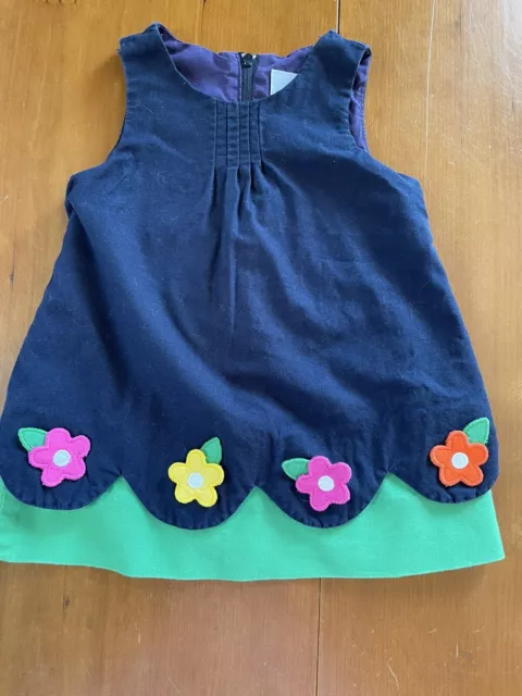 Florence Eiseman EUC Navy/Green Layered Scalloped Appliqué Cotton Dress-9Mos