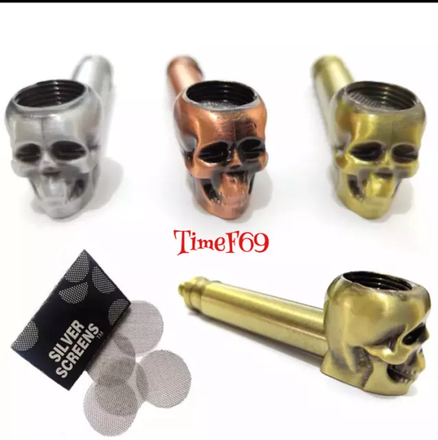 Metal Skull Head Smoking Pipe With Pipe Screen