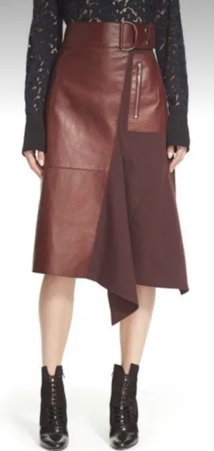 3.1 Phillip Lim Leather-Wool Flight Detail Skirt, Crimson sz 8