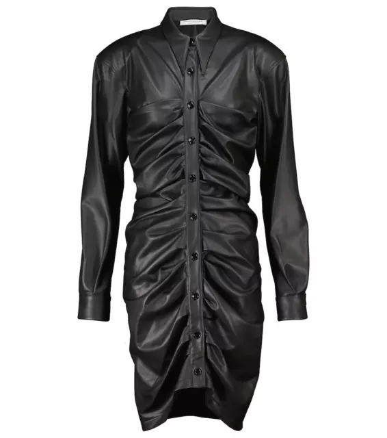 Women Real Leather Fully Rushed style Sexy mini dress with collar for Club wear