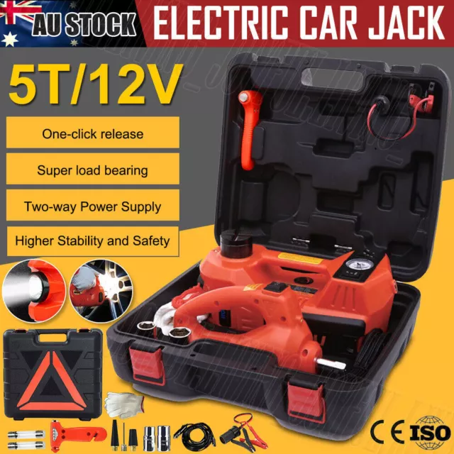 5in1 Electric Car Jack Auto Hydraulic Lift 12V DC 5T With  Impact Wrench Kit Box