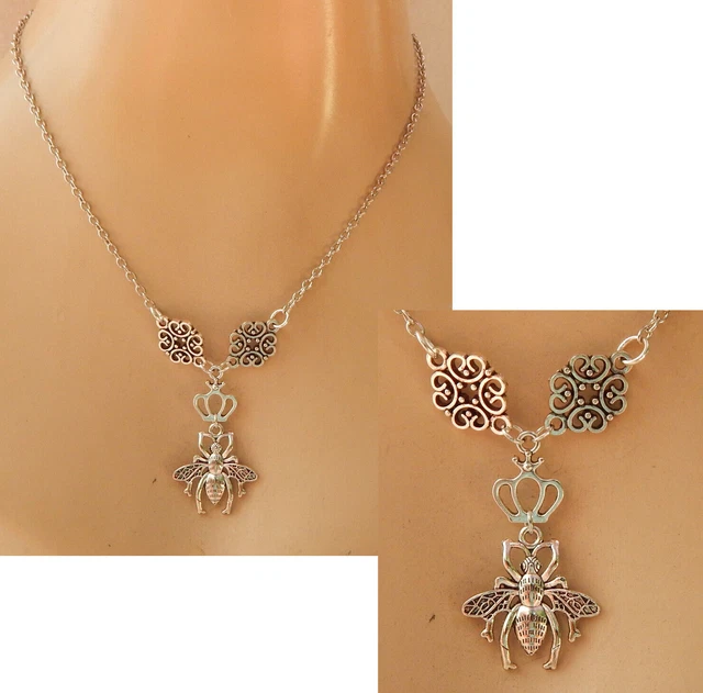 Queen Bee Necklace Pendant Chain Silver Jewelry Honey Bumble Bee Fashion New