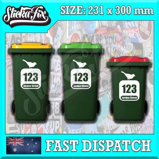 thumbnail image 2 of Personalized Custom Trash Bin / Wheelie Bin Address Name And Number Decal Stickers 2 of 11