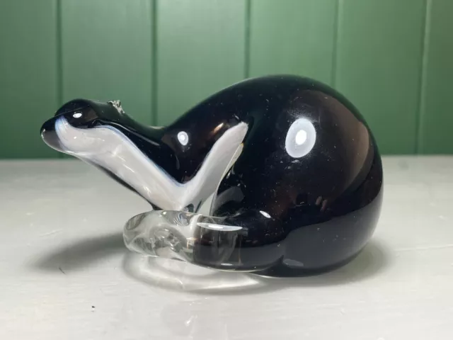 Etch-Marked Langham Studio Black & White Otter Figure Art Glass Paperweight