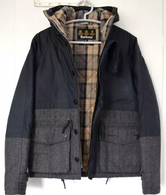Limited BARBOUR Hybrid Wax + Tweed Wool Jacket Parka Coat Hooded XS S 38" Japan