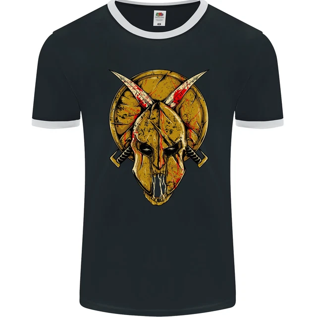 T-shirt Ringer Casco Teschio Spartano Palestra MMA Arti Marziali Uomo FotoL