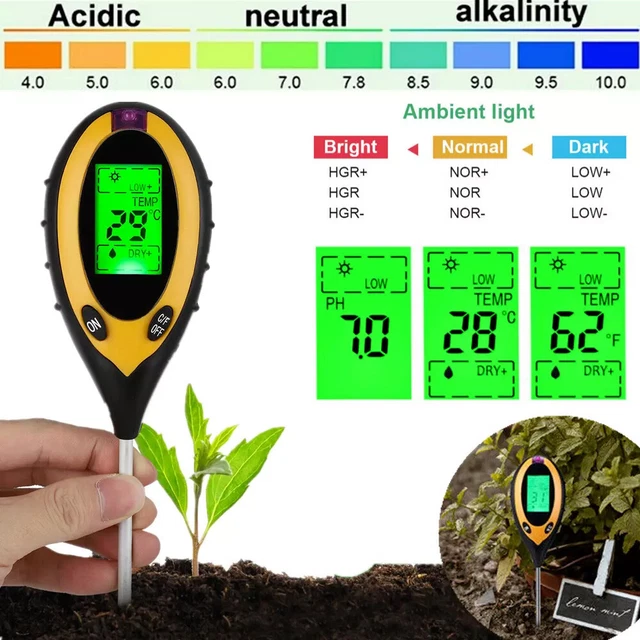 Ph Wert Messgerät Erde 4-in-1 Bodentester – Misst Feuchtigkeit, PH-Wert, Licht & Temperatur Für Garten & Zimmerpflanzen Ph Meter