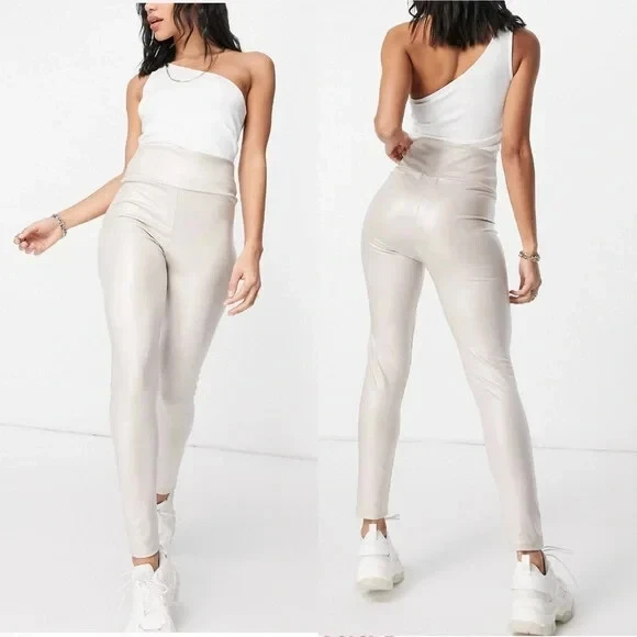 ASOS Women's coated luxe legging in cream size 8 NWT