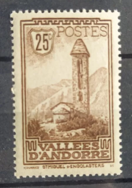 Timbre Andorre Francais N° 31 " Chapelle Saint-Miguel Engolasters 25 C " Neuf**