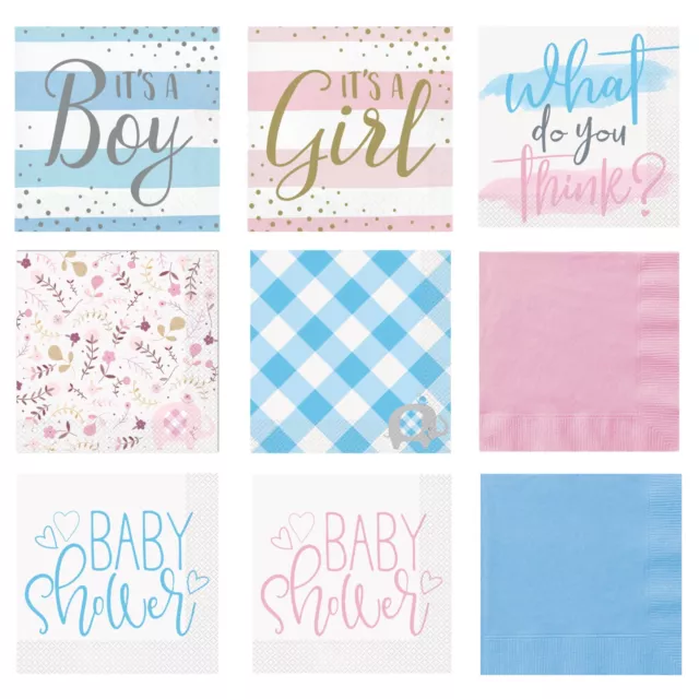 NAPKINS -Babyshower, Party, Serviettes, Tableware, Boy, Girl, Pink, Blue, Unisex