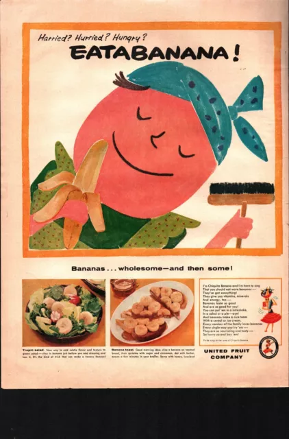 Print Ad 1957 FOOD Canadian Banana Company ART Eatabanana Harried Hurried b4