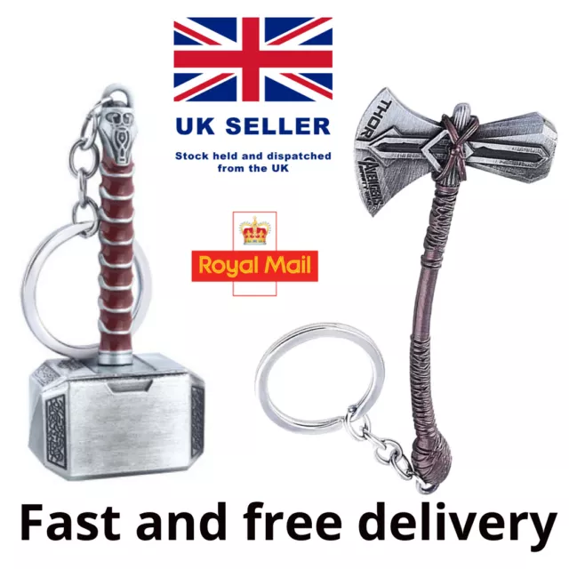 Thor Hammer Mjolnir & Stormbreaker Axe Keyring/Keychain Combo Marvel Avengers