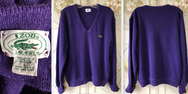 VTG 80s IZOD LACOSTE USA RARE PURPLE ORLON ACRYLIC PULLOVER SWEATER ALLIGATOR L