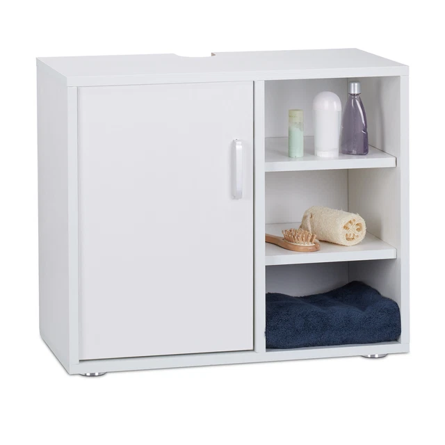 Mobile sottolavabo bagno bianco mobiletto lavandino 1 anta armadietto 3 ripiani