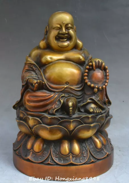 Bouddhisme Bronze Or loust siège Happy Rire Maitreya Perles Bouddha statue