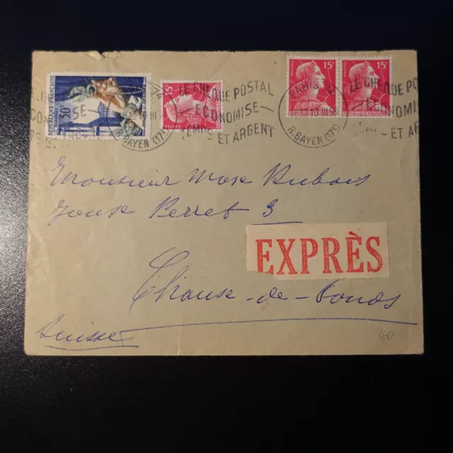 Lettre Express Cover Paris R. Bayen 1956 -> Chaux De Fonds Suisse