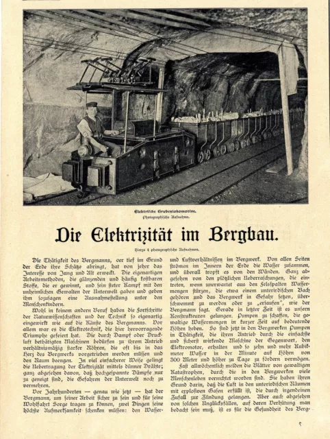 Die Elektrizität im Bergbau Grubenlokomotive und Bohrer Text-& Bilddokument 1901