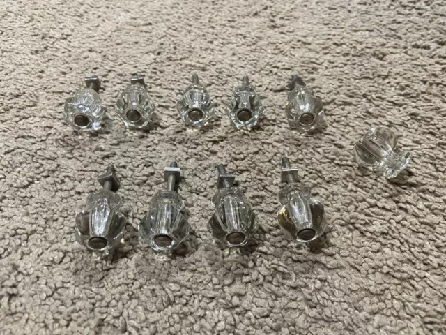 Vintage Lot of 9 Clear Glass Cabinet Knobs Dresser Drawer Pulls Hardware Screws