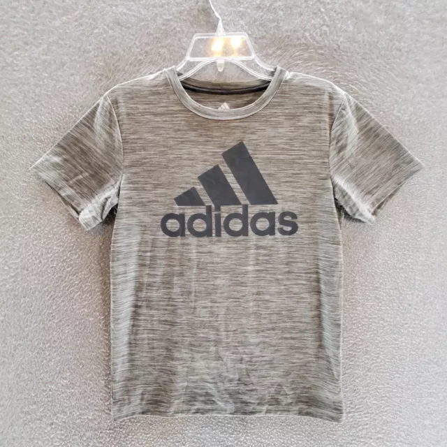 Adidas Boys Activewear Top Large Gray T-Shirt Logo Graphic Spellout Short Sleeve