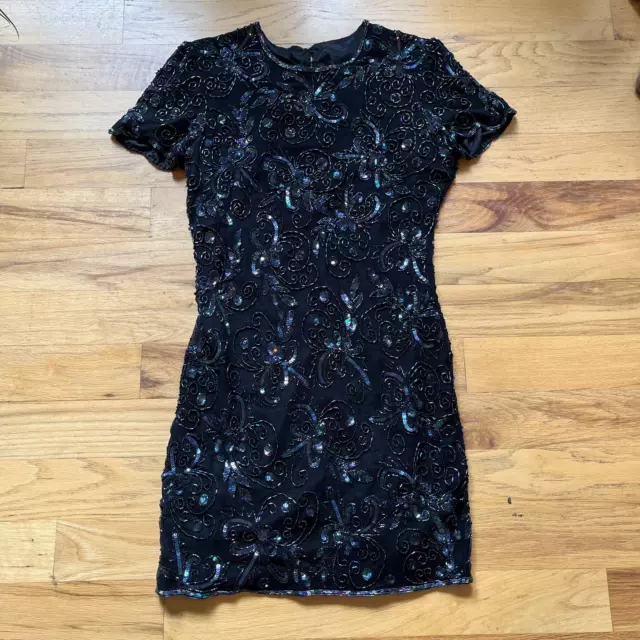 Women's Silk Hand Beaded Formal Dress Size Small Medium Vintage Party