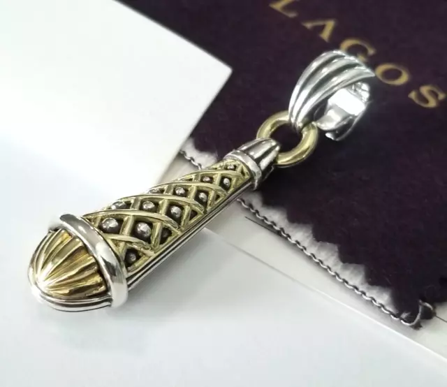 LAGOS *RARE Large Fluted 18K Gold & Sterling Silver Pendant Enhancer - Stunning!