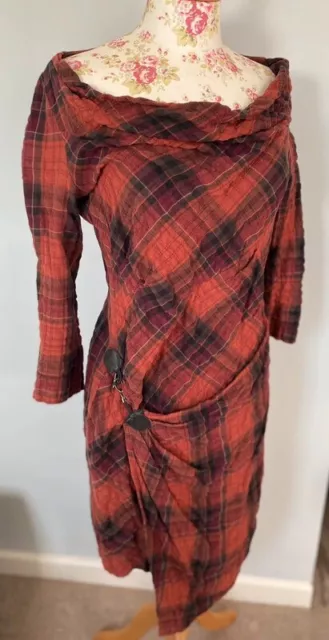 Peruvian Connection Deconstructed Textured Cotton Tartan Cowl Neck Dress 12