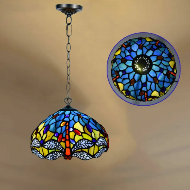 Tiffany Style dragonfly Home Decor Pendant Lamp 10" Stained Glass shade Bedroom