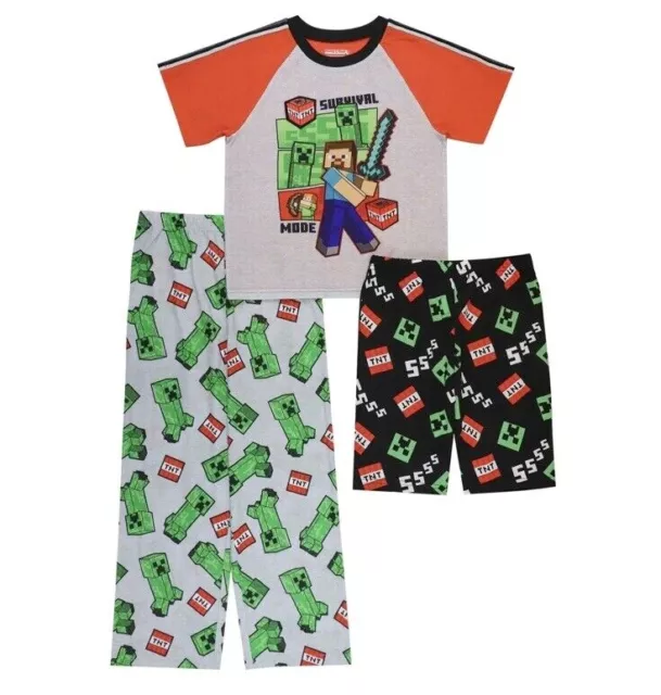 Minecraft Boy's Steve Survival Mob 3-Piece Polyester Pajama Set