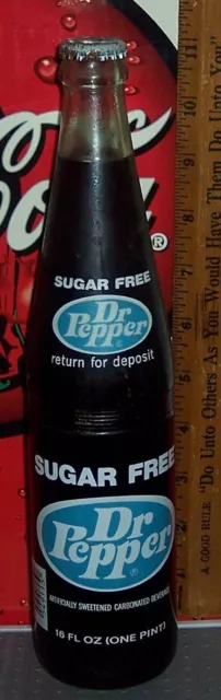 1980'S Sugar Free Dr Pepper 16 Ounce Glass Bottle Full