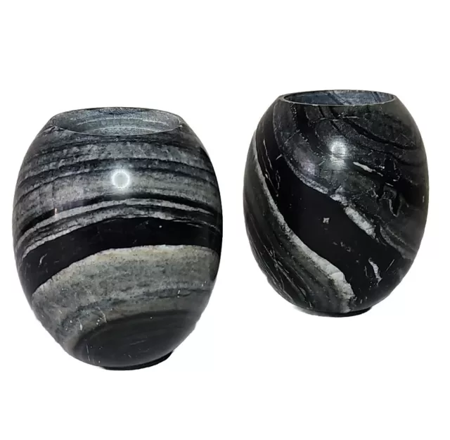 Marbled Stone Candle Holder Pair 2 Egg Shape Tea Light Votive Candlesticks