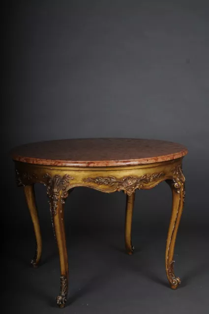 Antiker runder Salon-/Couchtisch, Louis XV um 1900. Gold mit Marmorplatte