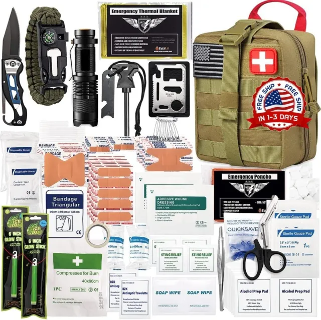 250 piezas Kit de Primeros Auxilios de Supervivencia Emergencia Médica Militar Bolsa de Trauma Táctico Wate