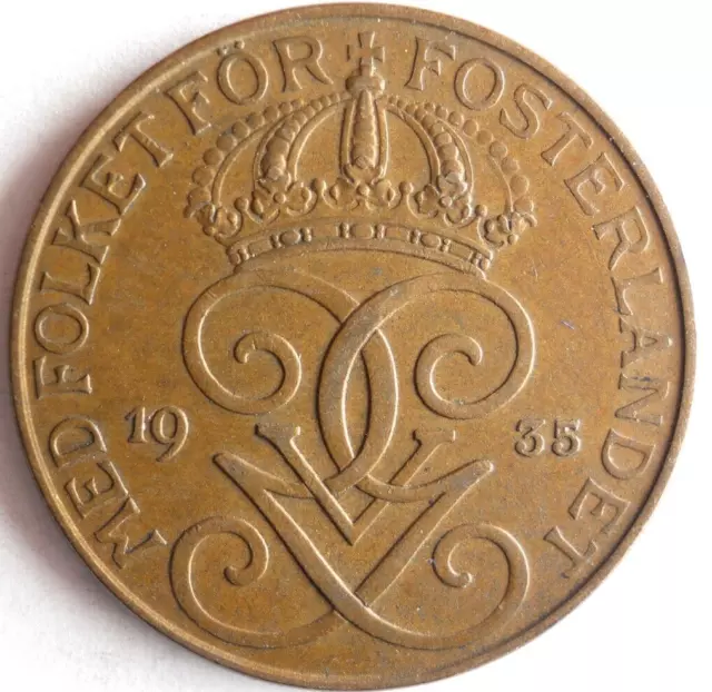 1935 SWEDEN 5 ORE - Excellent Uncommon Coin - FREE SHIP- Bin #701