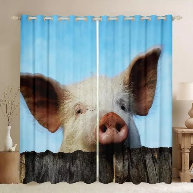 Cute Pigs Bedroom Bathroom Curtains Cartoon Ring Blackout Door Decor UV Protect