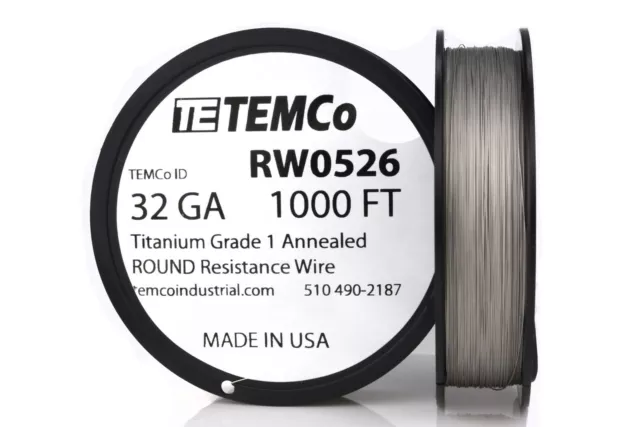 TEMCo Titanium Wire 32 Gauge 1000 FT Surgical Grade 1 Resistance AWG ga